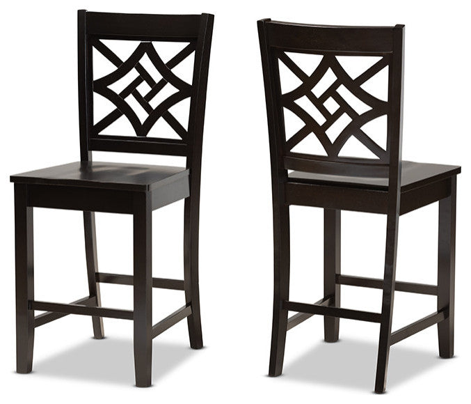 Isidro Transitional Dark Brown Finish Wood 2-Piece Counter Stool Set
