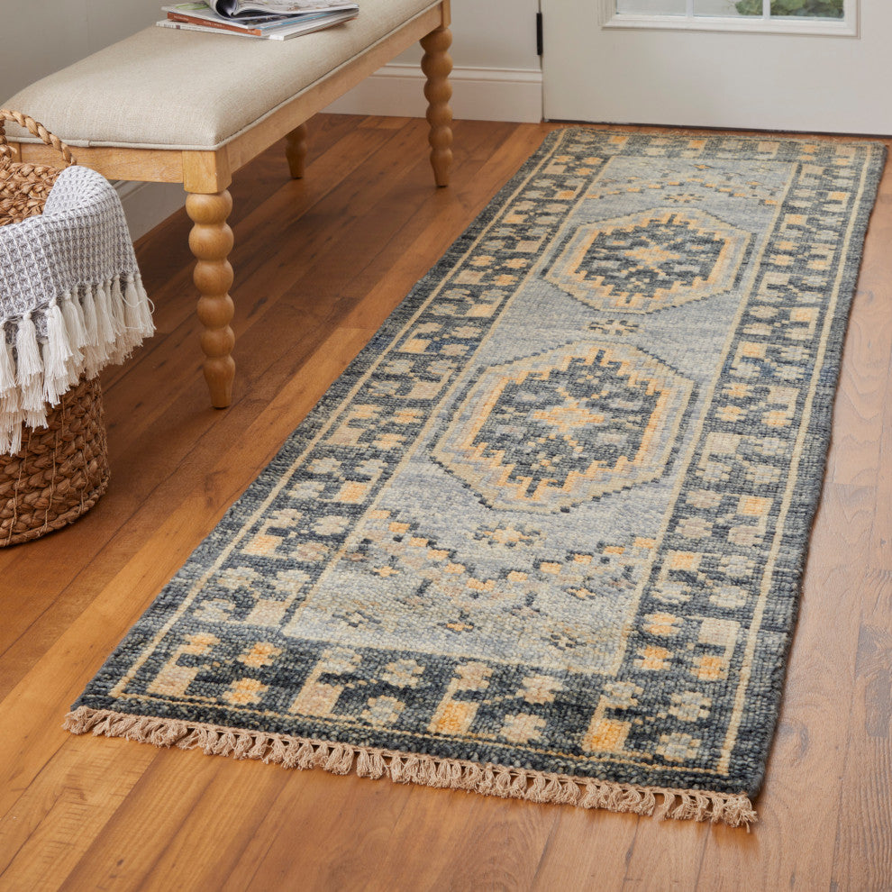Foxboro R6941 Vintage/Bohemian & Eclectic Runner, Blue/Charcoal, 2'6"x12'