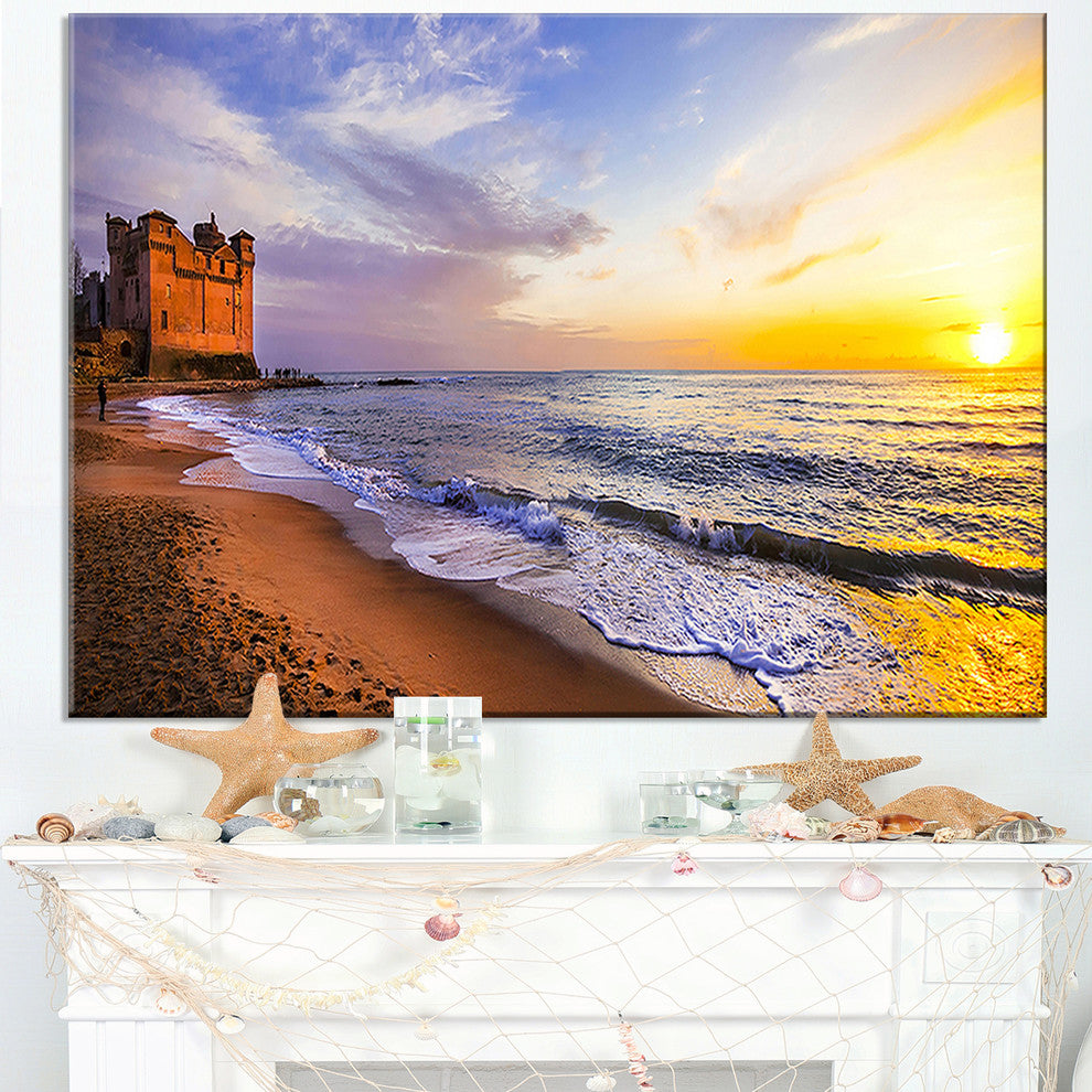 "Castle Santa Severa Over Sunset Italy" Seascape Wall Art, 40"x30"