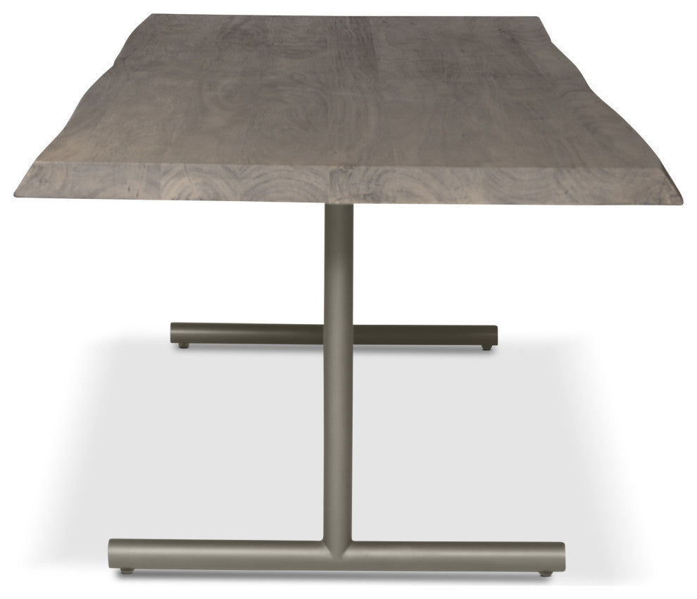 Brooks Dining Table, T Base, 40"x79", Sandblasted Grey Top, Pewter Base