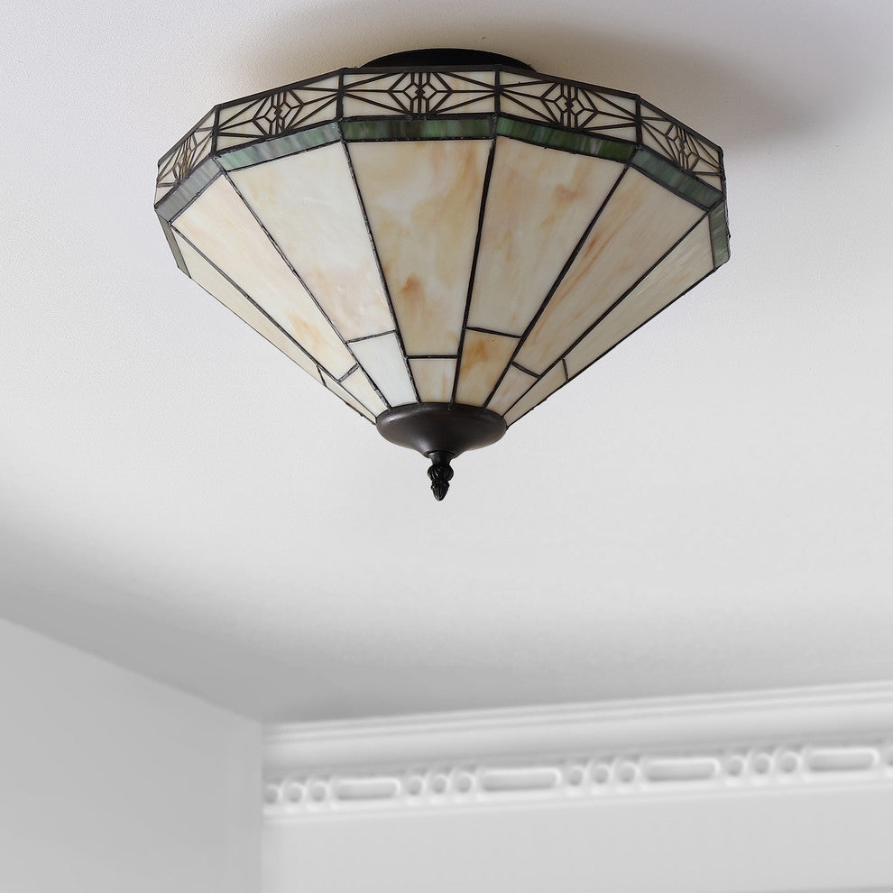 Jasmine 16" Tiffany-Style Glass Led Semi-Flush Mount, Cream