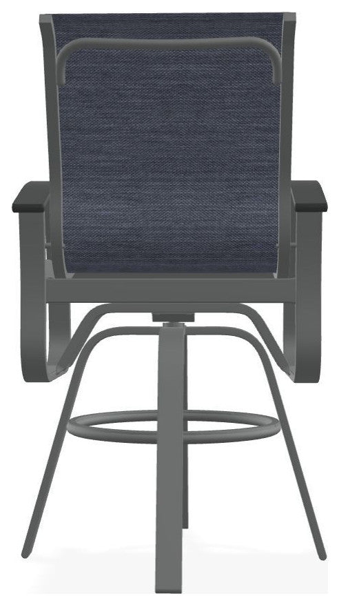 Belle Isle Sling Bar Height Outdoor Swivel Armchair, Augustine Denim/Graphite