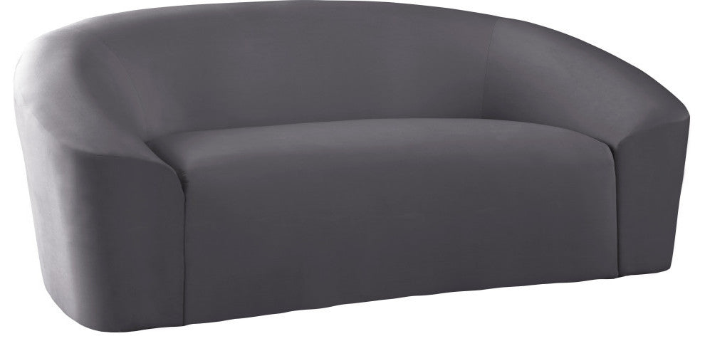 Riley Velvet Upholstered Rounded Loveseat, Gray