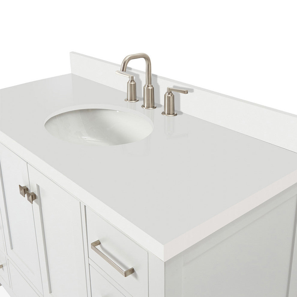 ARIEL Cambridge 49" Single Oval Sink Bathroom Vanity White With Quartz Top