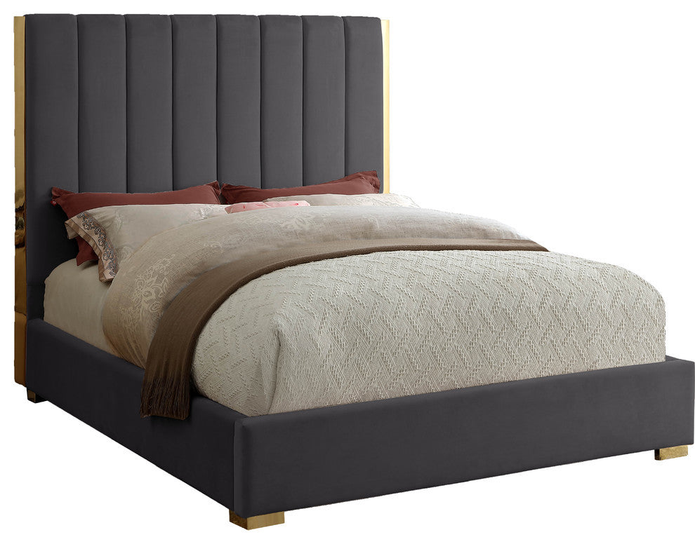 Becca Velvet Upholstered Bed, Gray, Full