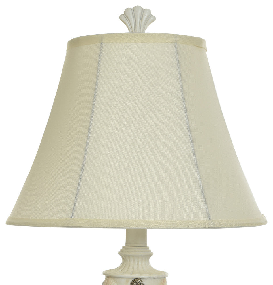Seashell motif cream floor lamp Natural linen bell shade