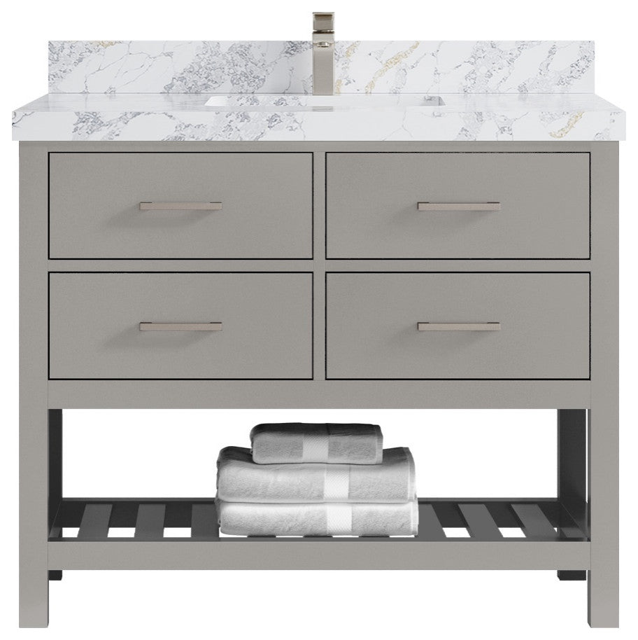 Parker 42" Single Sink Bath Vanity, Elephant Skin Gray 2" Calacatta Poanazzo