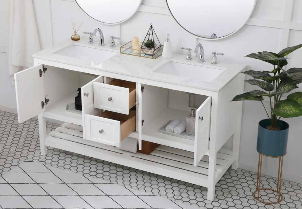 Tucker White 60" Double Sink Bathroom Vanity