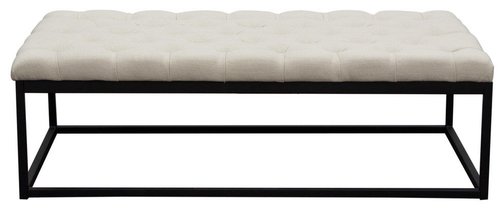 Diamond Sofa Mateo Black Powder Coat Metal Large Linen Tufted Bench
