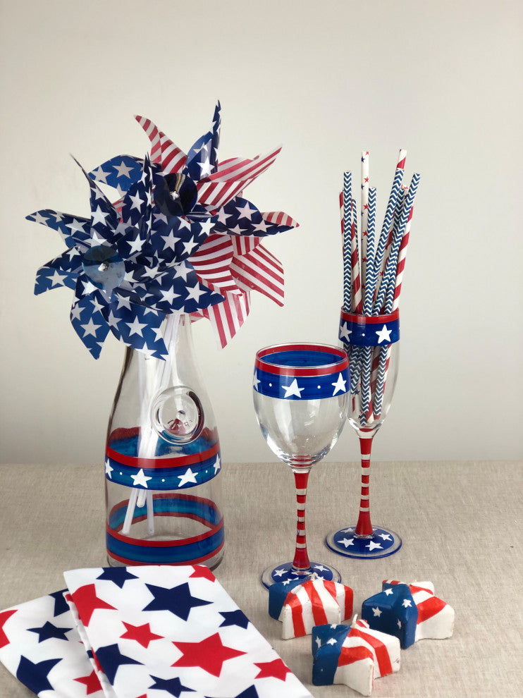 Stars and Stripes Wine Glass Patriotic Collection, Set of 2