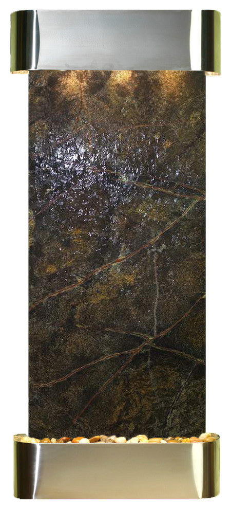 Inspiration Falls Water Fountain, Green Marble, Stainless Steel, Round