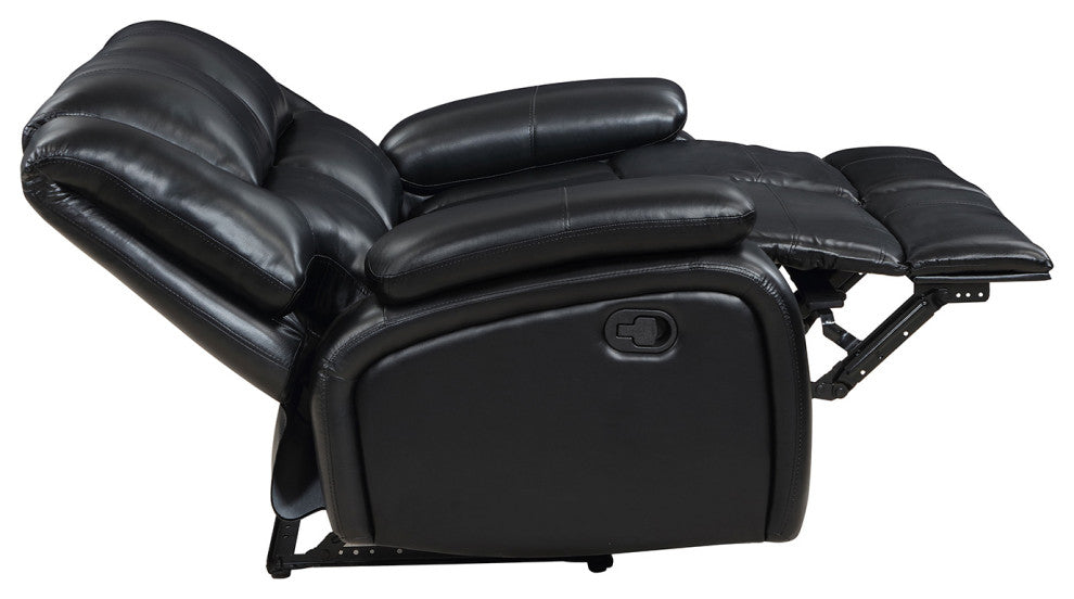 Faux Leather Manual Motion Reclining Loveseat With Pillow Top Armrests, Black