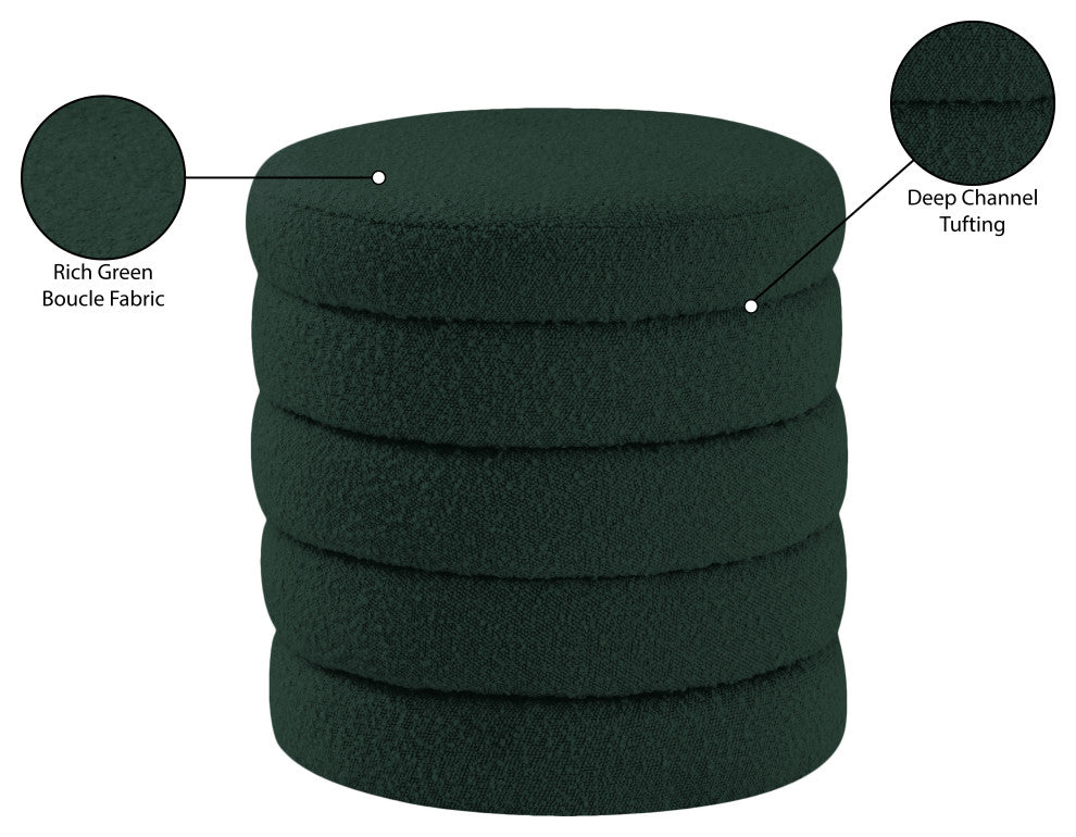 Aphia Boucle Fabric Upholstered Ottoman, Green, Ottoman / Stool