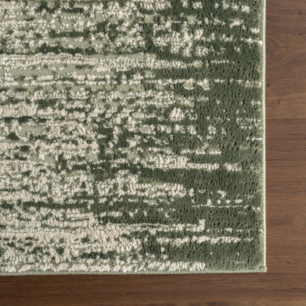 Cecilla Abstract Machine Washable Area Rug, Green 4'x6'