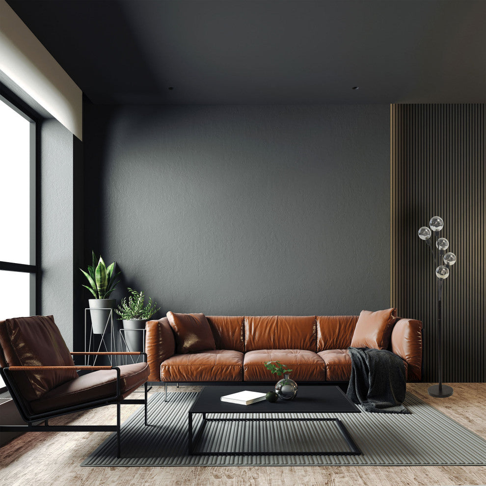 5-Light Incandescent Floor Lamp, Black WithSmoked Glass