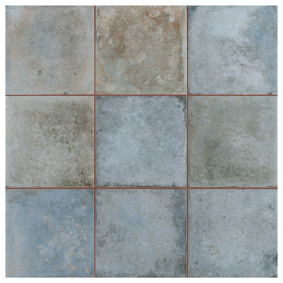 Kings Etna Encaustic Ceramic Floor and Wall Tile, Blue