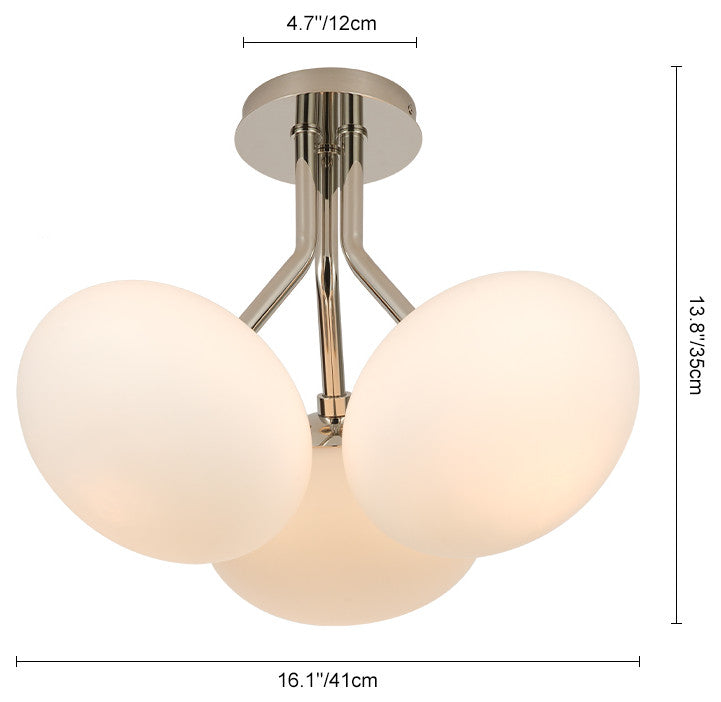 Modern Mid-Century 3-Light Elliptical Sputnik Glass Semi Ceiling Light, Nickel