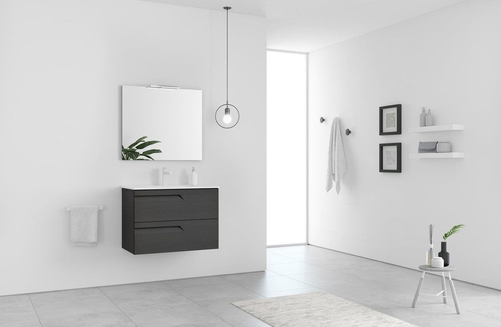 32 inches Wall Mounted Modern Bathroom Vanity 2 Drawer Grey Nature with basin