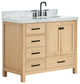 Cambridge 42" Single Bath Vanity With Italian Carrara Marble Top, Oak