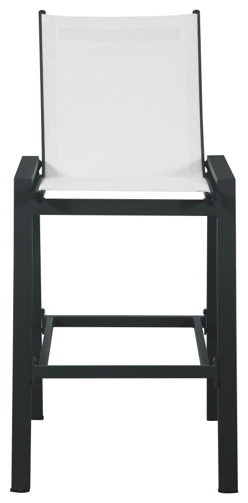 Nizuc Mesh Water Resistant Patio Aluminum Barstool (Set of 2), White, Gray Frame