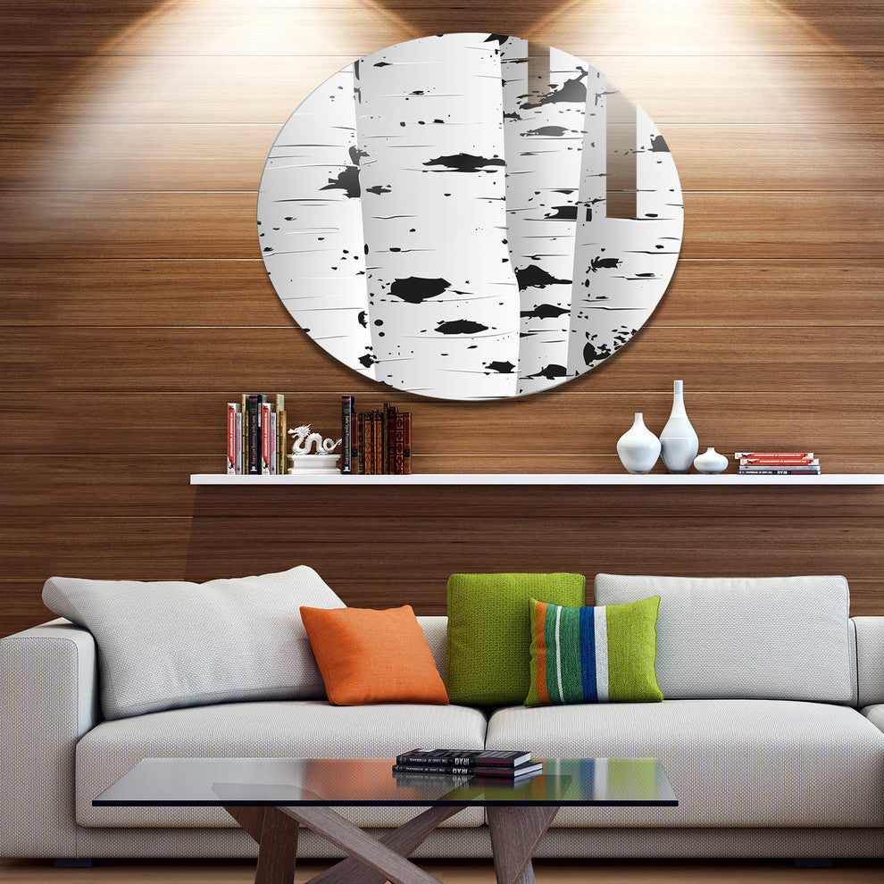Birch Tree Black And White Texture, Landscape Disc Metal Wall Art, 23"