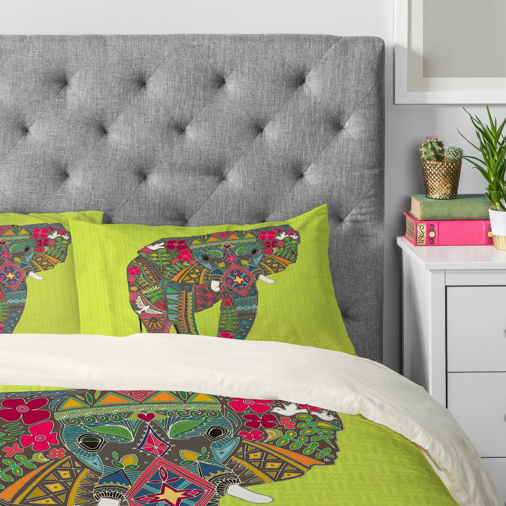 Deny Designs Sharon Turner Painted Elephant Chartreuse Pillowcase
