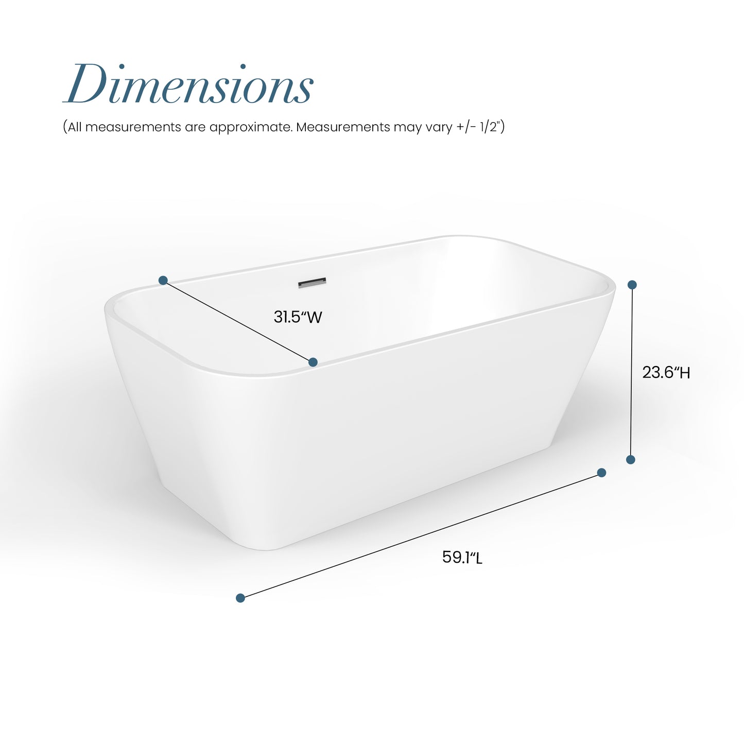 Augustine Soaking Bathtub, 59"x31.5", 59"