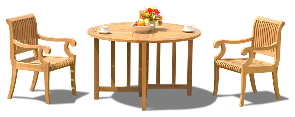 3-Piece Set, 48" Butterfly Table, 2 Giva Chairs, Sunbrella Cushion, Dove Pebble