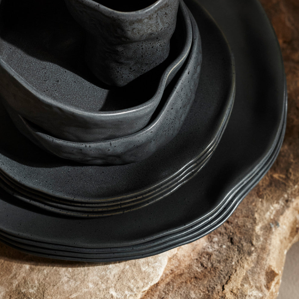 Stone by Mercer Project ATIK Stoneware 32 Piece Dinnerware Set, Black Speckled