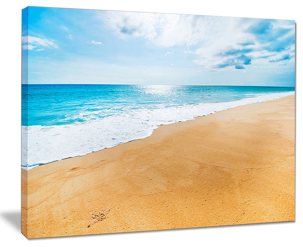 "Serene Beach And Sun Daylight" Modern Beach Canvas Art Print, 20"x12"