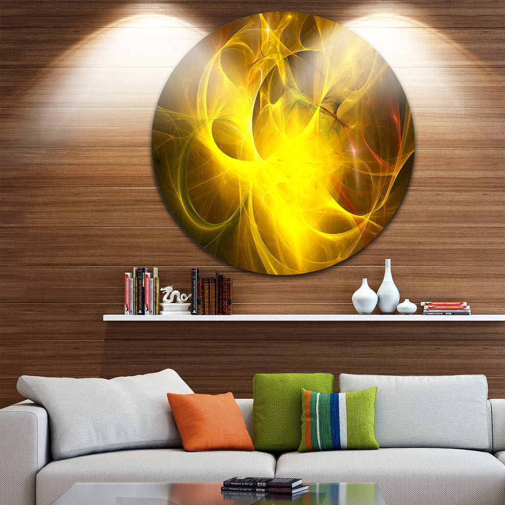 Dark Yellow Nebula Star, Abstract Digital Art Disc Metal Artwork, 11"
