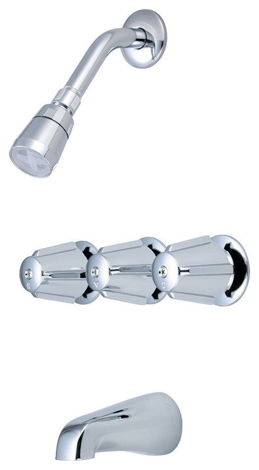 Elite Three Handle Tub Shower Set, Polished Chrome
