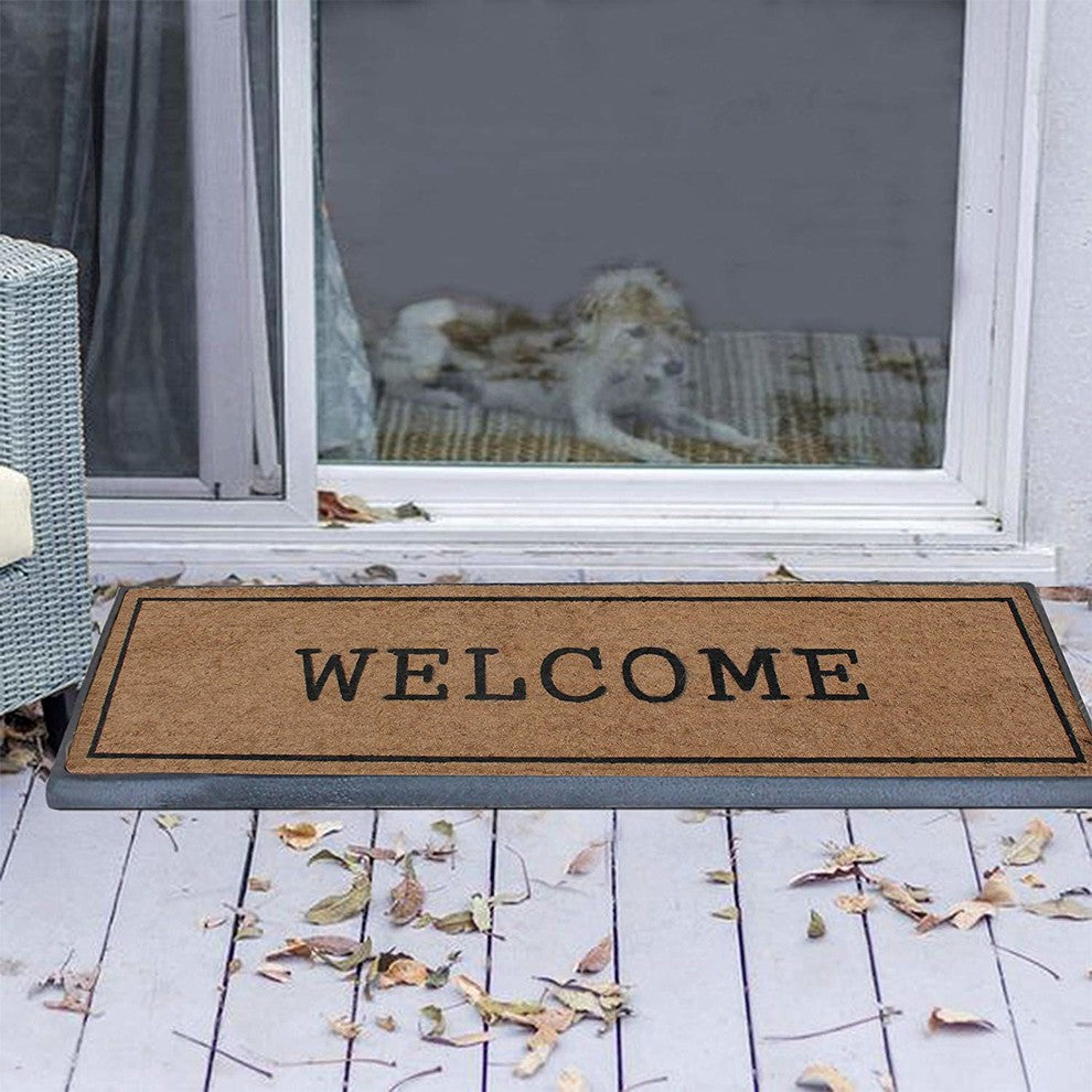 A1HC First Impression Welcome Hand-Crafted Rubber Coir Double Door Mat, 18"X48"