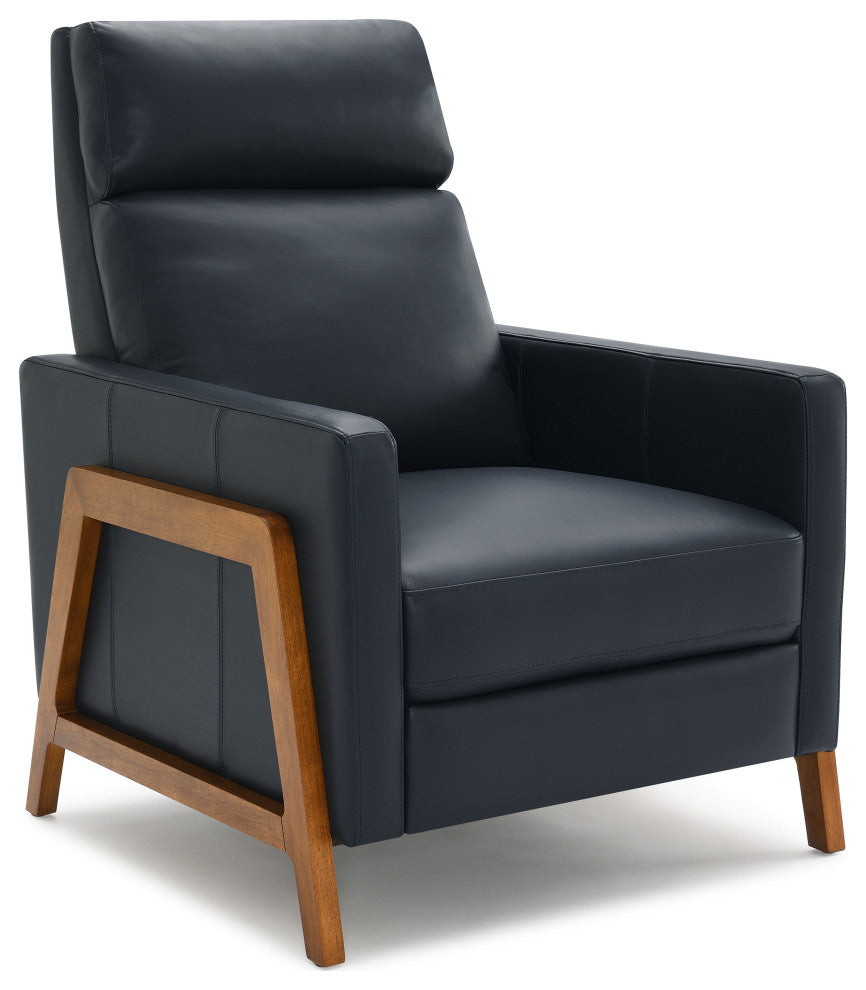 Reed Leather Push Back Recliner - Midnight Blue