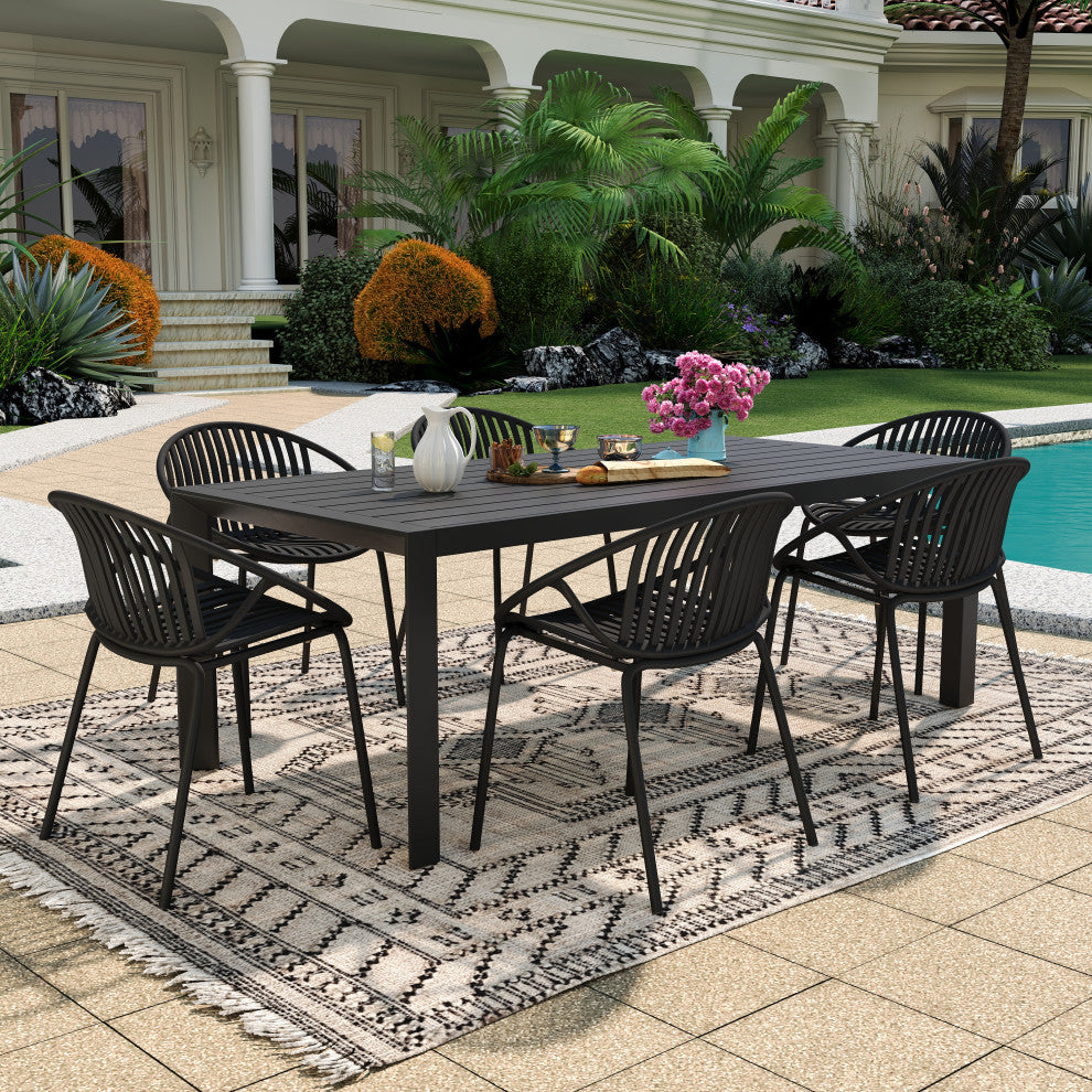 GDF Studio 7-Piece Modern Outdoor Dining Set, Black