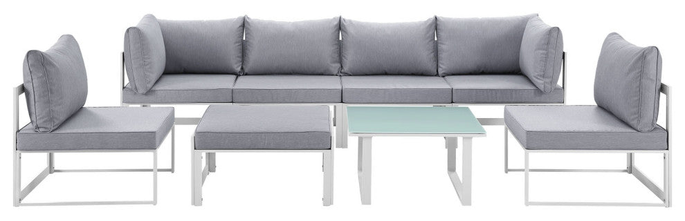 White Gray Fortuna 8-Piece Outdoor Patio Sectional Sofa Set