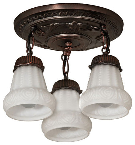 Meyda Lighting 30543 12"W White Puffy Rose 3-Light Semi-Flushmount