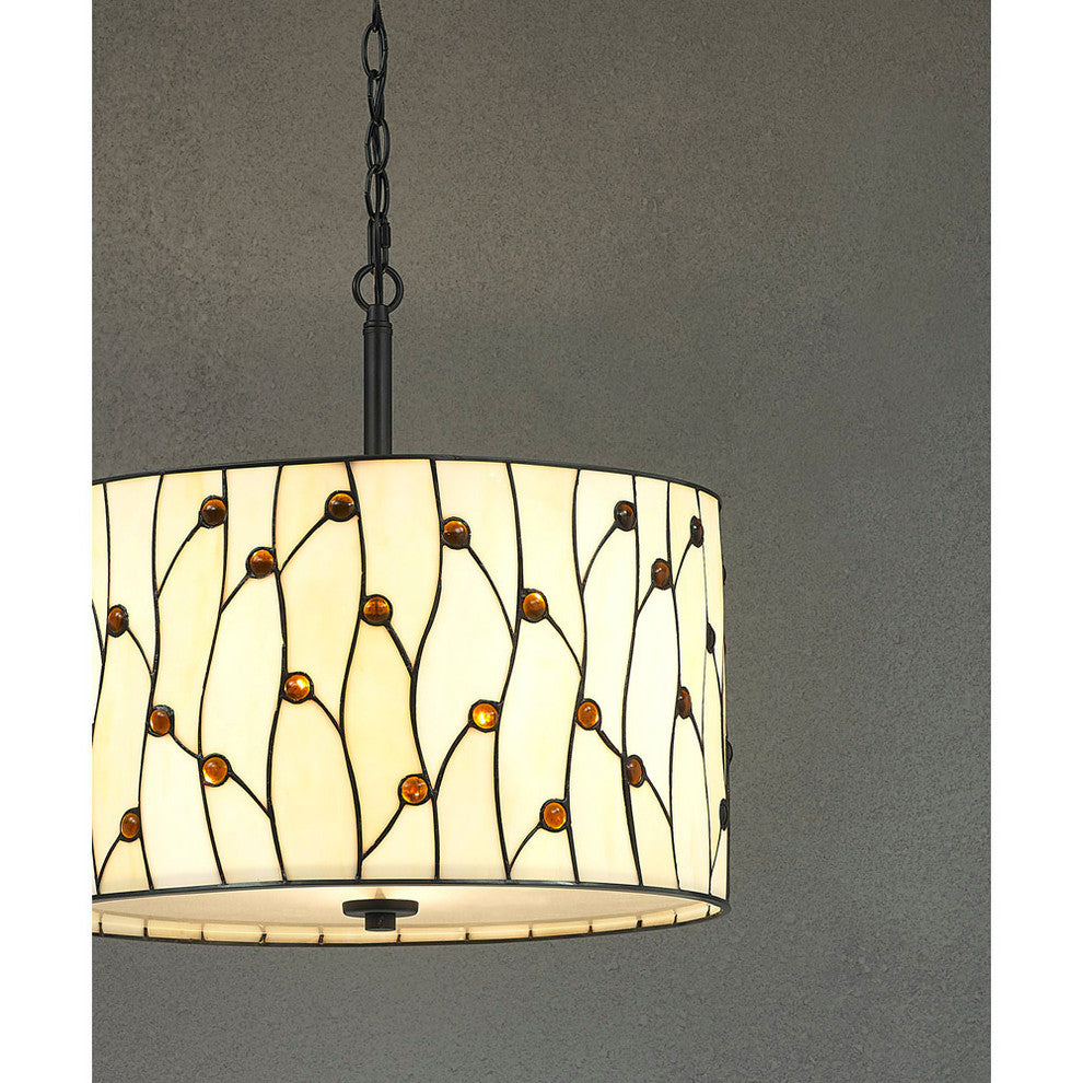 Vines 3-Light Tiffany Glass Shade Pendant Lamp, Natural