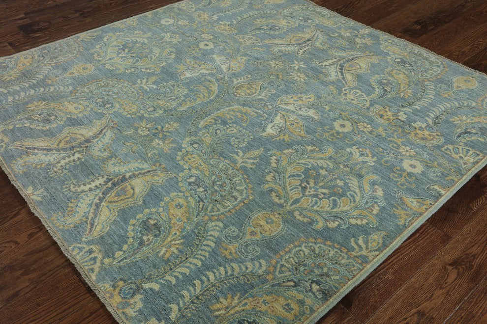 6' Square Blue Peshawar Quality Oriental Suzani Design Rug, W2561