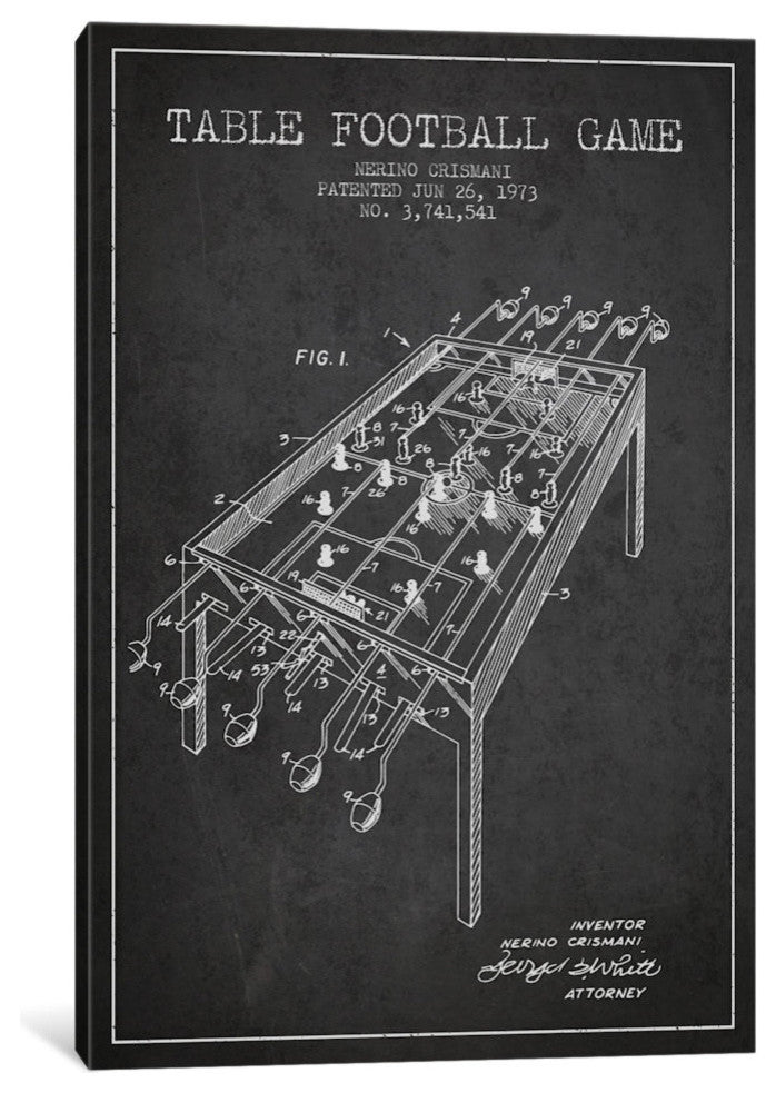 "Table Football 2 Charcoal Patent Blueprint" by Aged Pixel, 26x18x1.5