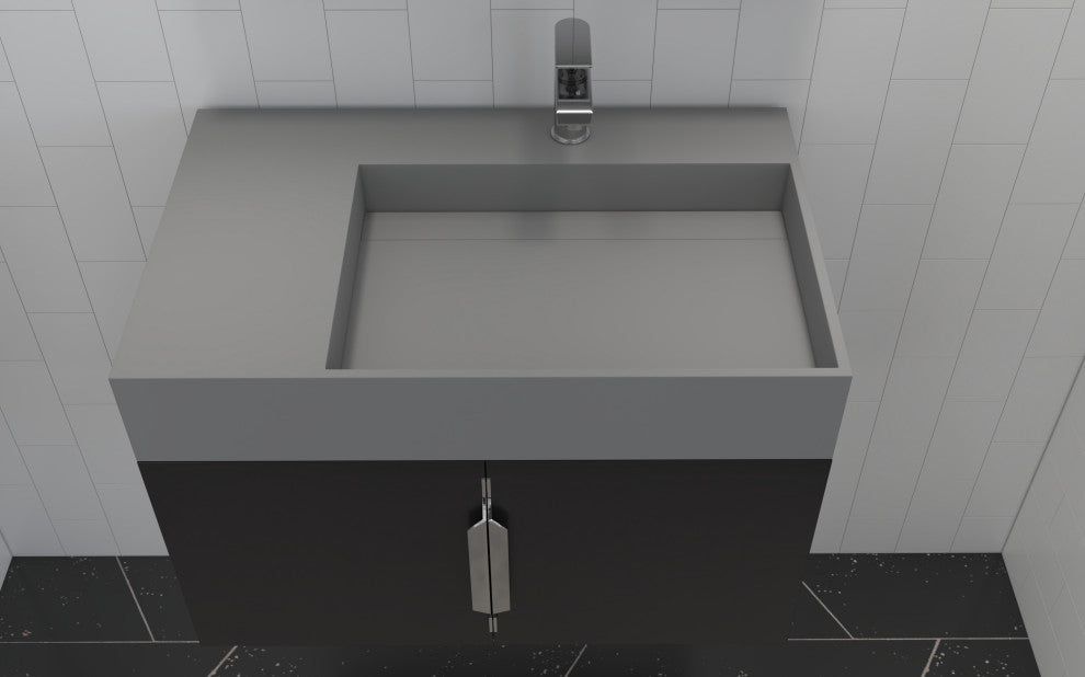 CastelloUSA Amazon 30" Right Wall Mounted Bathroom Vanity Set, Black, Gray Top, Brushed Nickel