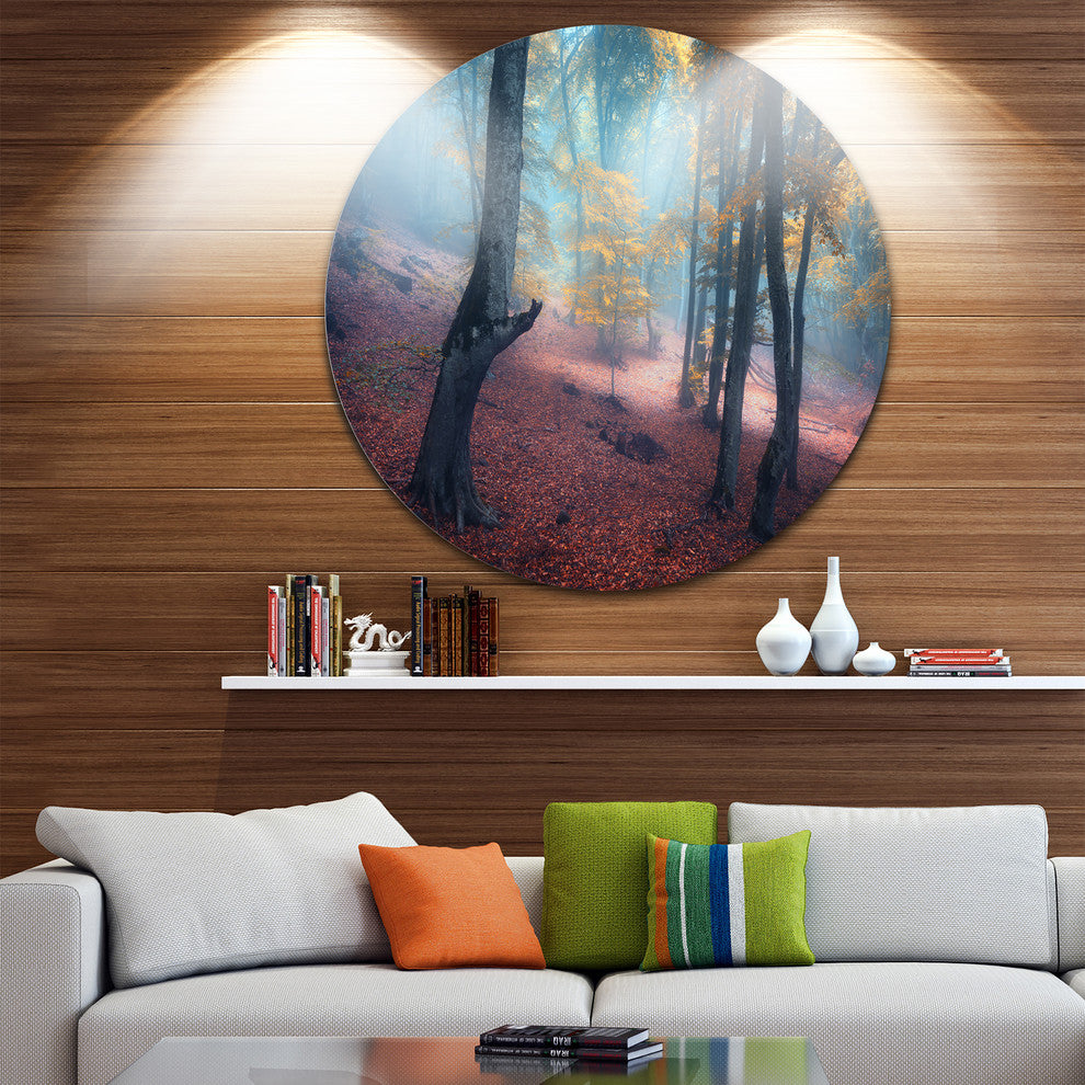 Mysterious Fairytale Yellow Wood, Landscape Photo Round Wall Art, 23"