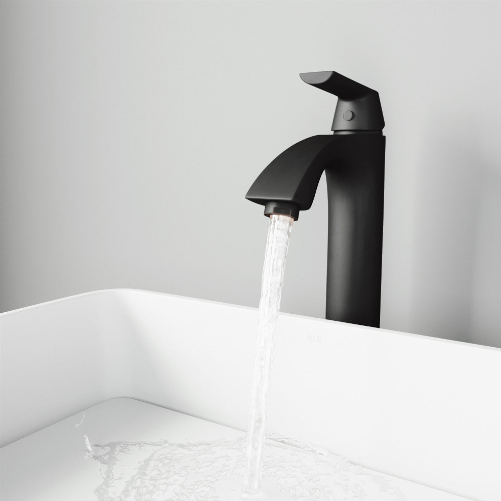 VIGO Linus 12" H Single Handle Single Hole Bathroom Vessel Faucet, Matte Black