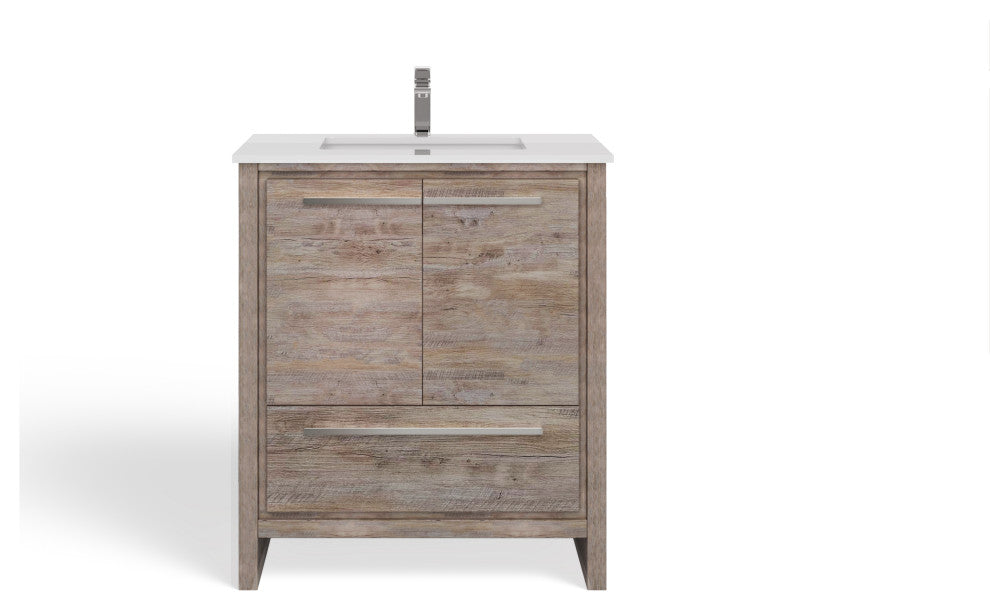 Esconde Bath Vanity, Natural Wood, 30", Single Sink, Freestanding