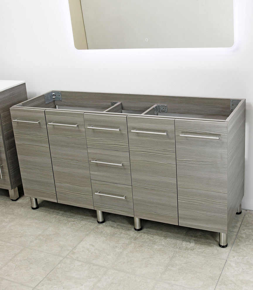 Windbay 60" Free Standing Double Vanity, Taupe Grey, Black Stone Thick Counterto