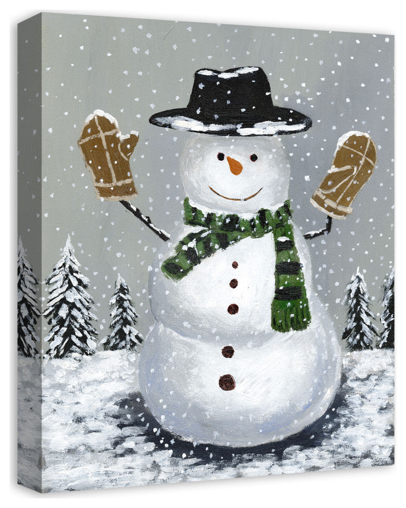 Wintery Snowman 16x20 Canvas Wall Art