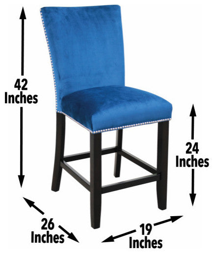 Camila Blue Velvet Counter Chair, Set of 2