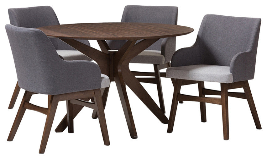 Monte Mid-Century Walnut Wood Round 5-Piece Dining Set
