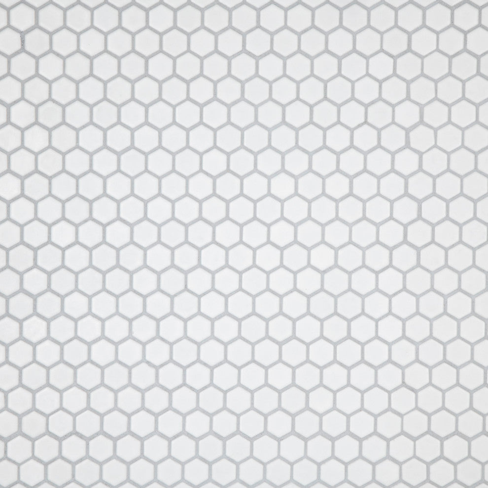 Colmena Hex Porcelain Floor and Wall Mosaic Tile, Matte White