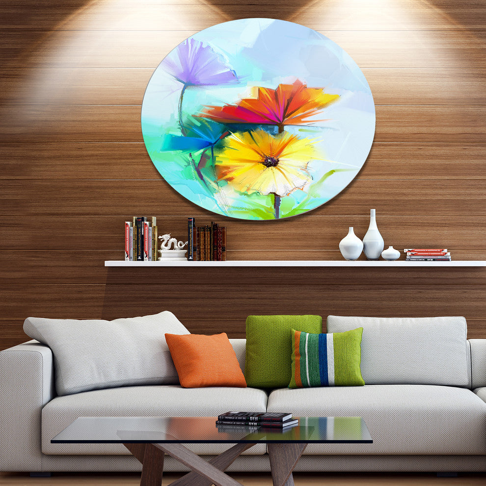 Amazing Watercolor Of Spring Daisies, Floral Round Metal Wall Art, 23"